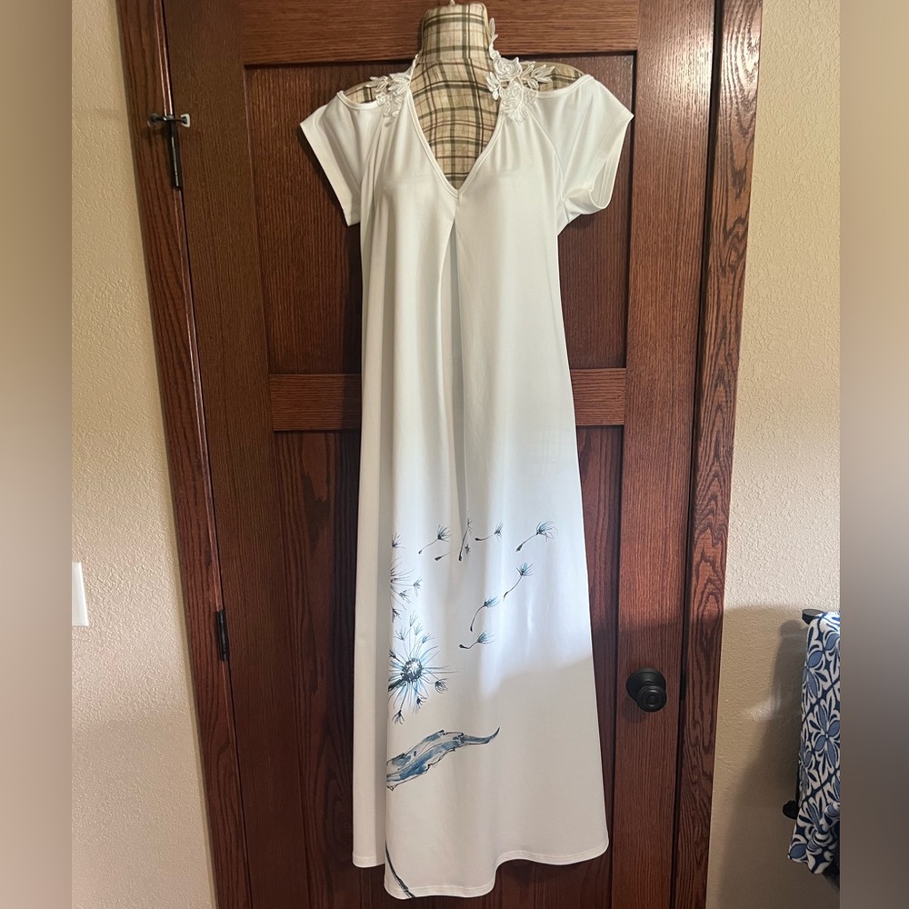 White V-Neck Flutter Sleeve Resort Maxi Dress